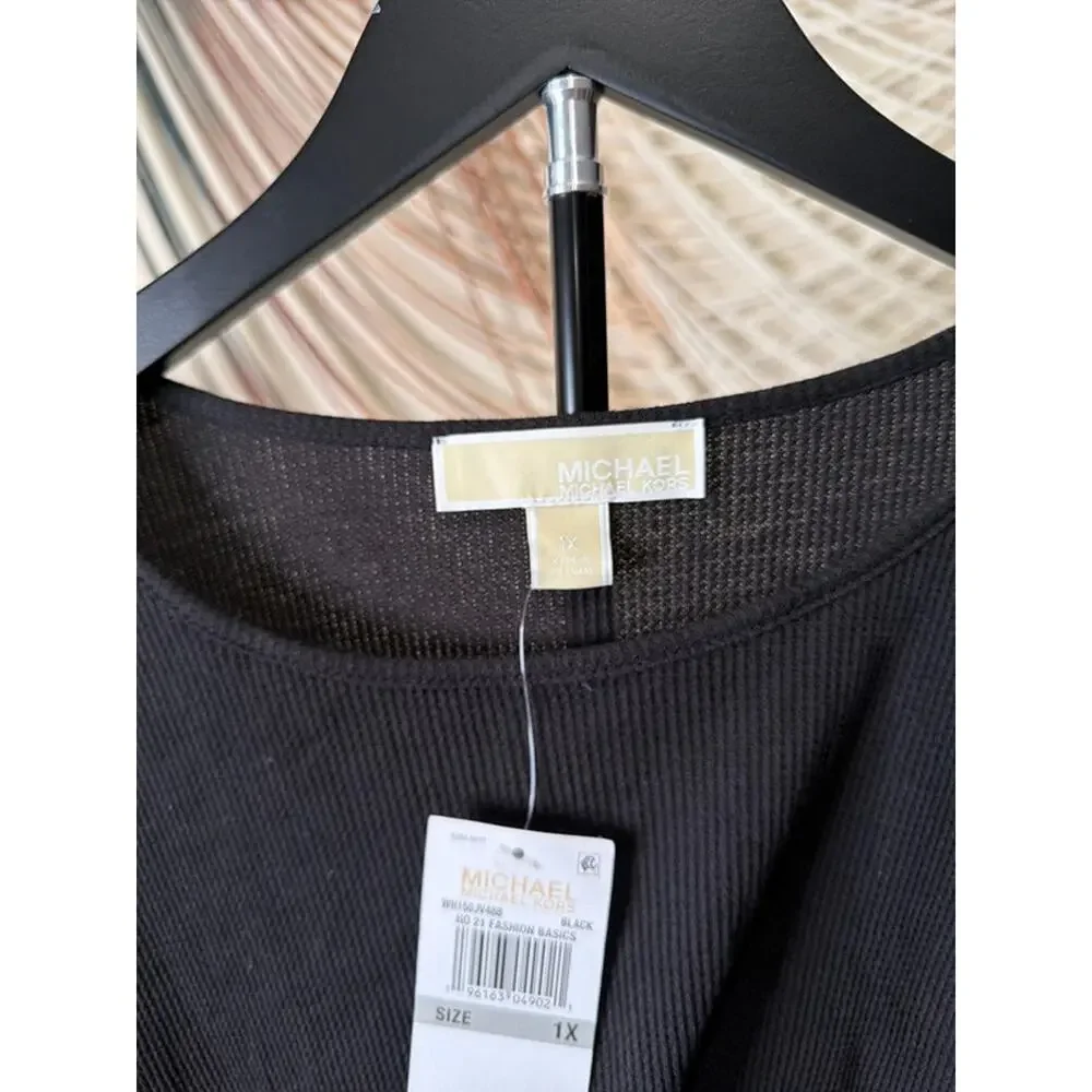 Michael Kors NWT ribbed knit cold shoulder top XL black 2287